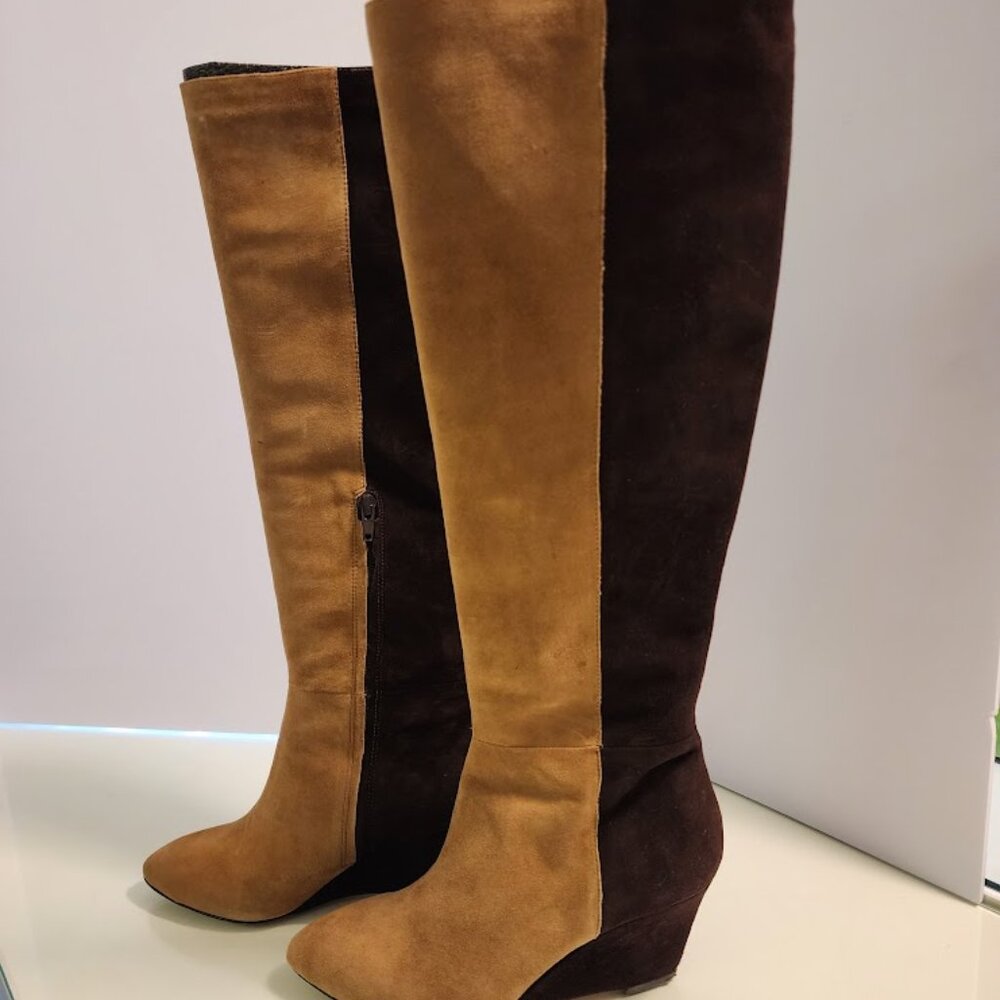 Jean-Michel Cazabat Two-Tone Light & Dark Brown Suede Wedge Boots